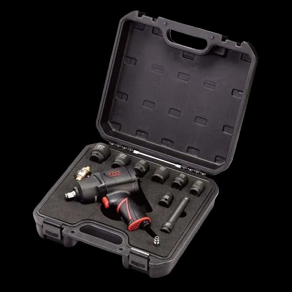 Mighty Seven 1627 Nm 1/2" Twin Hammer Type Drive Air Impact Wrench Kit 11 Pieces